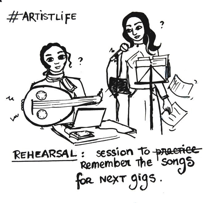 Rehearsal is a session to practice/remember songs for next gigs